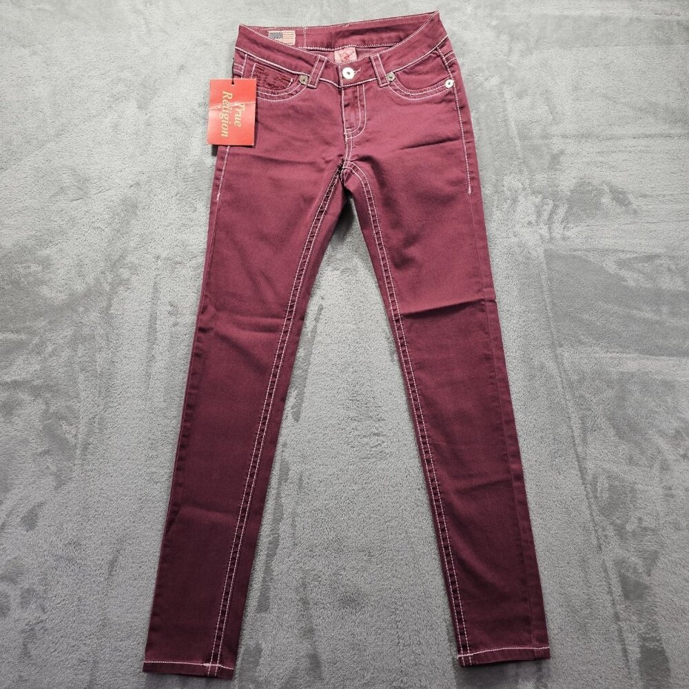 True Religion Pants Womens Size 28 Red Denim Jeans Brooklyn Belt Loops USA Made